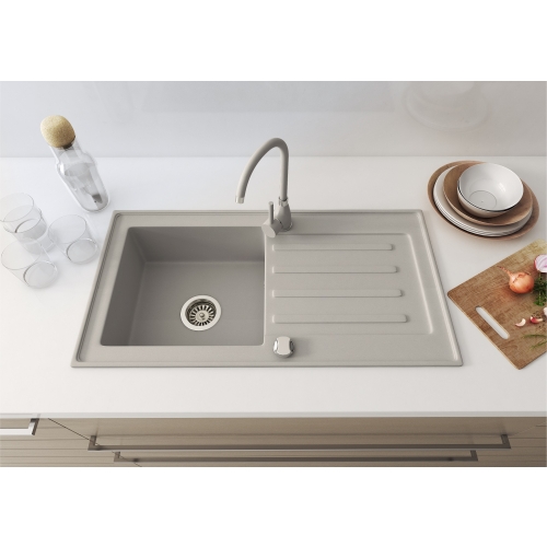 aranżacja zlewozmywak granitowy 1 komorowy z ociekaczem szary